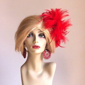 Red Feathers Comb Fascinator
